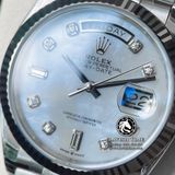 Đồng Hồ Rolex Day-Date 36mm 128239-0007 Rep 1:1 Cao Cấp Vỏ Bạc Mặt Xà Cừ Trắng Cọc Số Đá Dây Kim Loại