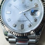 Đồng Hồ Rolex Day-Date 36mm 128239-0007 Rep 1:1 Cao Cấp Vỏ Bạc Mặt Xà Cừ Trắng Cọc Số Đá Dây Kim Loại
