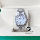 Đồng Hồ Rolex Day-Date 36mm 128349RBR-0004 Rep 1:1 Cao Cấp Vỏ Bạc Mặt Xà Cừ Trắng Niềng Bezel Đính Đá Dây Kim Loại