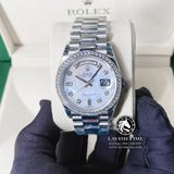 Đồng Hồ Rolex Day-Date 36mm 128349RBR-0004 Rep 1:1 Cao Cấp Vỏ Bạc Mặt Xà Cừ Trắng Niềng Bezel Đính Đá Dây Kim Loại