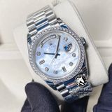 Đồng Hồ Rolex Day-Date 36mm 128349RBR-0004 Rep 1:1 Cao Cấp Vỏ Bạc Mặt Xà Cừ Trắng Niềng Bezel Đính Đá Dây Kim Loại