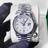 Đồng Hồ Rolex Day-Date 36mm 128239-0007 Rep 1:1 Cao Cấp Vỏ Bạc Mặt Xà Cừ Trắng Cọc Số Đá Dây Kim Loại