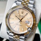 Đồng Hồ Rolex Datejust 41mm 126333-0010 Rep 1:1 Cao Cấp Vỏ Demi Vàng Kim Mặt Vàng Cọc Số Vạch Dây Kim Loại Jubilee