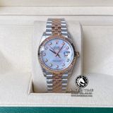 Đồng Hồ Rolex Datejust 36mm 126231 Rep 1:1 Cao Cấp Vỏ Demi Vàng Hồng Mặt Xà Cừ Trắng Cọc Số Đính Đá Dây Kim Loại Julibee