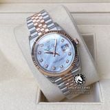 Đồng Hồ Rolex Datejust 36mm 126231 Rep 1:1 Cao Cấp Vỏ Demi Vàng Hồng Mặt Xà Cừ Trắng Cọc Số Đính Đá Dây Kim Loại Julibee