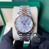 Đồng Hồ Rolex Datejust 36mm 126231 Rep 1:1 Cao Cấp Vỏ Demi Vàng Hồng Mặt Xà Cừ Trắng Cọc Số Đính Đá Dây Kim Loại Julibee