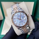 Đồng Hồ Rolex Datejust 36mm 126231 Rep 1:1 Cao Cấp Vỏ Demi Vàng Hồng Mặt Xà Cừ Trắng Cọc Số Đính Đá Dây Kim Loại Julibee