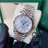 Đồng Hồ Rolex Datejust 36mm 126231 Rep 1:1 Cao Cấp Vỏ Demi Vàng Hồng Mặt Xà Cừ Trắng Cọc Số Đính Đá Dây Kim Loại Julibee