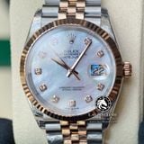 Đồng Hồ Rolex Datejust 36mm 126231 Rep 1:1 Cao Cấp Vỏ Demi Vàng Hồng Mặt Xà Cừ Trắng Cọc Số Đính Đá Dây Kim Loại Julibee