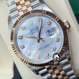 Đồng Hồ Rolex Datejust 36mm 126231 Rep 1:1 Cao Cấp Vỏ Demi Vàng Hồng Mặt Xà Cừ Trắng Cọc Số Đính Đá Dây Kim Loại Julibee
