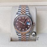 Đồng Hồ Rolex Datejust 36mm 126231 Rep 1:1 Cao Cấp Vỏ Demi Vàng Hồng Mặt Nâu Chocolate Cọc Số Đính Đá Dây Kim Loại Jubilee