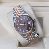 Đồng Hồ Rolex Datejust 36mm 126231 Rep 1:1 Cao Cấp Vỏ Demi Vàng Hồng Mặt Nâu Chocolate Cọc Số Đính Đá Dây Kim Loại Jubilee