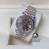 Đồng Hồ Rolex Datejust 36mm 126231 Rep 1:1 Cao Cấp Vỏ Demi Vàng Hồng Mặt Nâu Chocolate Cọc Số Đính Đá Dây Kim Loại Jubilee
