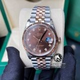 Đồng Hồ Rolex Datejust 36mm 126231 Rep 1:1 Cao Cấp Vỏ Demi Vàng Hồng Mặt Nâu Chocolate Cọc Số Đính Đá Dây Kim Loại Jubilee