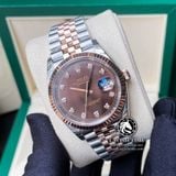 Đồng Hồ Rolex Datejust 36mm 126231 Rep 1:1 Cao Cấp Vỏ Demi Vàng Hồng Mặt Nâu Chocolate Cọc Số Đính Đá Dây Kim Loại Jubilee