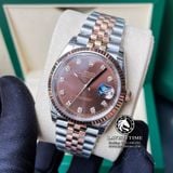 Đồng Hồ Rolex Datejust 36mm 126231 Rep 1:1 Cao Cấp Vỏ Demi Vàng Hồng Mặt Nâu Chocolate Cọc Số Đính Đá Dây Kim Loại Jubilee