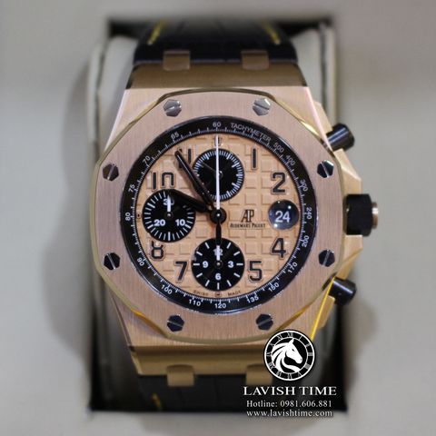 Đồng Hồ Audemars Piguet Royal Oak Offshore Chronograph 26470OR.OO.A002CR.01 Rep 1:1 Chế Tác Vỏ Vàng Hồng Mặt Hồng Dây Da