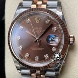 Đồng Hồ Rolex Datejust 36mm 126231 Rep 1:1 Cao Cấp Vỏ Demi Vàng Hồng Mặt Nâu Chocolate Cọc Số Đính Đá Dây Kim Loại Jubilee
