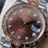 Đồng Hồ Rolex Datejust 36mm 126231 Rep 1:1 Cao Cấp Vỏ Demi Vàng Hồng Mặt Nâu Chocolate Cọc Số Đính Đá Dây Kim Loại Jubilee
