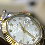 Đồng Hồ Rolex Datejust 41mm Rep 1:1 Cao Cấp Vỏ Demi Vàng Kim Mặt Vi Tính Trắng Cọc Số Đính Đá Dây Kim Loại Jubilee