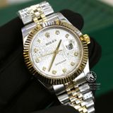 Đồng Hồ Rolex Datejust 41mm Rep 1:1 Cao Cấp Vỏ Demi Vàng Kim Mặt Vi Tính Trắng Cọc Số Đính Đá Dây Kim Loại Jubilee
