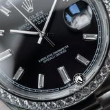 Đồng Hồ Rolex Day-Date 40mm 228349RBR Rep 1:1 Cao Cấp Vỏ Bạc Niềng Bezel Đính Đá Mặt Đen Cọc Số Đính Đá Baguette Dây Kim Loại