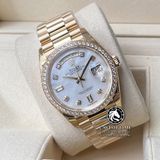 Đồng Hồ Rolex Day-Date 36mm 128348rbr-0017 Rep 1:1 Cao Cấp Vỏ Vàng Kim Niềng Bezel Đính Đá Mặt Xà Cừ Trắng Cọc Số Đính Đá Dây Kim Loại