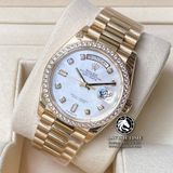 Đồng Hồ Rolex Day-Date 36mm 128348rbr-0017 Rep 1:1 Cao Cấp Vỏ Vàng Kim Niềng Bezel Đính Đá Mặt Xà Cừ Trắng Cọc Số Đính Đá Dây Kim Loại