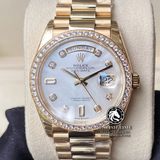Đồng Hồ Rolex Day-Date 36mm 128348rbr-0017 Rep 1:1 Cao Cấp Vỏ Vàng Kim Niềng Bezel Đính Đá Mặt Xà Cừ Trắng Cọc Số Đính Đá Dây Kim Loại