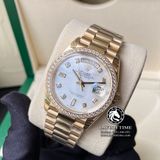 Đồng Hồ Rolex Day-Date 36mm 128348rbr-0017 Rep 1:1 Cao Cấp Vỏ Vàng Kim Niềng Bezel Đính Đá Mặt Xà Cừ Trắng Cọc Số Đính Đá Dây Kim Loại