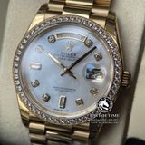 Đồng Hồ Rolex Day-Date 36mm 128348rbr-0017 Rep 1:1 Cao Cấp Vỏ Vàng Kim Niềng Bezel Đính Đá Mặt Xà Cừ Trắng Cọc Số Đính Đá Dây Kim Loại
