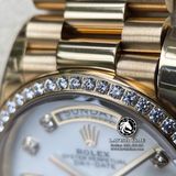 Đồng Hồ Rolex Day-Date 36mm 128348rbr-0017 Rep 1:1 Cao Cấp Vỏ Vàng Kim Niềng Bezel Đính Đá Mặt Xà Cừ Trắng Cọc Số Đính Đá Dây Kim Loại