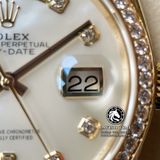 Đồng Hồ Rolex Day-Date 36mm 128348rbr-0017 Rep 1:1 Cao Cấp Vỏ Vàng Kim Niềng Bezel Đính Đá Mặt Xà Cừ Trắng Cọc Số Đính Đá Dây Kim Loại
