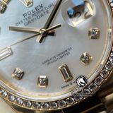 Đồng Hồ Rolex Day-Date 36mm 128348rbr-0017 Rep 1:1 Cao Cấp Vỏ Vàng Kim Niềng Bezel Đính Đá Mặt Xà Cừ Trắng Cọc Số Đính Đá Dây Kim Loại
