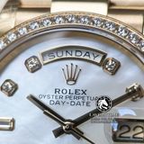 Đồng Hồ Rolex Day-Date 36mm 128348rbr-0017 Rep 1:1 Cao Cấp Vỏ Vàng Kim Niềng Bezel Đính Đá Mặt Xà Cừ Trắng Cọc Số Đính Đá Dây Kim Loại