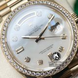 Đồng Hồ Rolex Day-Date 36mm 128348rbr-0017 Rep 1:1 Cao Cấp Vỏ Vàng Kim Niềng Bezel Đính Đá Mặt Xà Cừ Trắng Cọc Số Đính Đá Dây Kim Loại