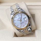 Đồng Hồ Rolex Datejust 41mm 126333-0018 Rep 1:1 Cao Cấp Vỏ Demi Vàng Kim Mặt Xà Cừ Trắng Cọc Số Đính Đá Dây Kim Loại Jubilee