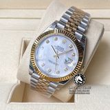 Đồng Hồ Rolex Datejust 41mm 126333-0018 Rep 1:1 Cao Cấp Vỏ Demi Vàng Kim Mặt Xà Cừ Trắng Cọc Số Đính Đá Dây Kim Loại Jubilee