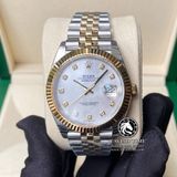 Đồng Hồ Rolex Datejust 41mm 126333-0018 Rep 1:1 Cao Cấp Vỏ Demi Vàng Kim Mặt Xà Cừ Trắng Cọc Số Đính Đá Dây Kim Loại Jubilee