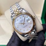 Đồng Hồ Rolex Datejust 41mm 126333-0018 Rep 1:1 Cao Cấp Vỏ Demi Vàng Kim Mặt Xà Cừ Trắng Cọc Số Đính Đá Dây Kim Loại Jubilee