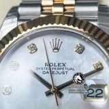 Đồng Hồ Rolex Datejust 41mm 126333-0018 Rep 1:1 Cao Cấp Vỏ Demi Vàng Kim Mặt Xà Cừ Trắng Cọc Số Đính Đá Dây Kim Loại Jubilee