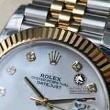 Đồng Hồ Rolex Datejust 41mm 126333-0018 Rep 1:1 Cao Cấp Vỏ Demi Vàng Kim Mặt Xà Cừ Trắng Cọc Số Đính Đá Dây Kim Loại Jubilee