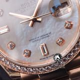 Đồng Hồ Rolex Day-Date 36mm 128345RBR-0028 Rep 1:1 Cao Cấp Vỏ Vàng Hồng Niềng Bezel Đính Đá Mặt Xà Cừ Trắng Dây Kim Loại