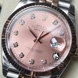 Đồng Hồ Rolex Datejust 36mm 126231 Rep 1:1 Cao Cấp Vỏ Demi Vàng Hồng Mặt Hồng Cọc Số Đính Đá Dây Kim Loại Jubilee