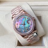 Đồng Hồ Rolex Day-Date 36mm 118235 Rep 1:1 Cao Cấp Vỏ Vàng Hồng Niềng Bezel Đính Đá Mặt Xà Cừ Tím Cọc Số Đính Đá Dây Kim Loại