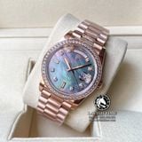 Đồng Hồ Rolex Day-Date 36mm 118235 Rep 1:1 Cao Cấp Vỏ Vàng Hồng Niềng Bezel Đính Đá Mặt Xà Cừ Tím Cọc Số Đính Đá Dây Kim Loại
