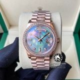 Đồng Hồ Rolex Day-Date 36mm 118235 Rep 1:1 Cao Cấp Vỏ Vàng Hồng Niềng Bezel Đính Đá Mặt Xà Cừ Tím Cọc Số Đính Đá Dây Kim Loại
