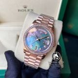 Đồng Hồ Rolex Day-Date 36mm 118235 Rep 1:1 Cao Cấp Vỏ Vàng Hồng Niềng Bezel Đính Đá Mặt Xà Cừ Tím Cọc Số Đính Đá Dây Kim Loại