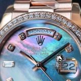 Đồng Hồ Rolex Day-Date 36mm 118235 Rep 1:1 Cao Cấp Vỏ Vàng Hồng Niềng Bezel Đính Đá Mặt Xà Cừ Tím Cọc Số Đính Đá Dây Kim Loại