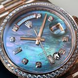 Đồng Hồ Rolex Day-Date 36mm 118235 Rep 1:1 Cao Cấp Vỏ Vàng Hồng Niềng Bezel Đính Đá Mặt Xà Cừ Tím Cọc Số Đính Đá Dây Kim Loại